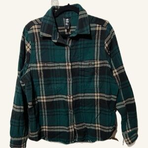 Green and Black Plaid Button-Up Shirt